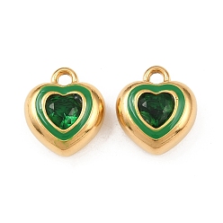 Зеленый 304 нержавеющей стальной эмали подвески, сердце, со стразами, реальный 18 k позолоченный, вакуумное покрытие pvd, зелёные, 16x14x7.5 мм, отверстие : 2 мм