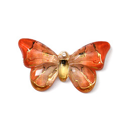Orange Red Translucent Resin Pendants, Butterfly, Orange Red, 18x31.5x4mm, Hole: 1.2mm
