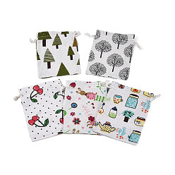 (52) Непрозрачная лаванда Мешковины упаковочные пакеты, шнурок сумки, прямоугольник со смешанными узорами, разноцветные, 17.5~18x13x0.5 см