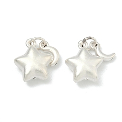 Матовый Серебристый Цвет Массивная серебряная звезда с подвесками в виде луны., с печатью 999, матовый серебристый цвет, 16x13.5x6.5 мм, Перейти кольцо: 5.8x1 мм, 4 мм внутренним диаметром