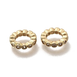 Настоящее золото 18K Латунь микропаве прозрачный кубический цирконий европейский бисер, бусины с большим отверстием, плоско-круглые, реальный 18 k позолоченный, 10x2.2 мм, отверстие : 6 мм