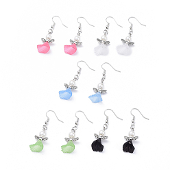 Mixed Color Angel Dangle Earrings, with Alloy Beads, Acrylic Beads, Glass Pearl Beads and Brass Earring Hooks, Mixed Color, 45mm, Pin: 0.6mm