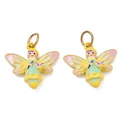 Angel & Fairy Печатные подвески из нержавеющей стали, с золотым кольцом для прыжков, желтые, ангел и фея, 18.5x20x7 мм, отверстие : 4 мм