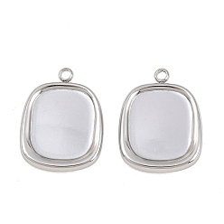 Stainless Steel Color 304 Stainless Steel Pendant Cabochon Settings, Rectangle Charms, Stainless Steel Color, 20.5x16x3mm, Hole: 1.8mm