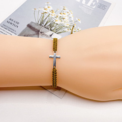 Темно-Золотистый Сплав браслеты с поперечными связями для мужчин и женщин, с нейлоновым плетеным шнуром, платина, темные золотарник, 5-7/8~12-5/8 дюйм (15~32 см)