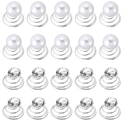 Платина 40шт. 2 стили спиральных заколок для волос, аксессуары для укладки волос, с имитацией жемчуга/стразов из АБС-пластика, платина, 11~16x13.5 мм, 30 шт / стиль