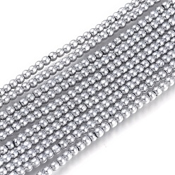 Platinum Plated Electroplate Glass Beads Strands, Round, Full Plated, Platinum Plated, 2mm, Hole: 0.6mm, about 180pcs/strand, 14.17 inch(36cm)