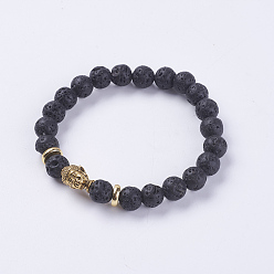 Лавовый камень Натуральные бусины из вулканического камня стрейч браслеты, Сплав с поиска, голова Будды, 2-1/8 дюйм (55 мм)