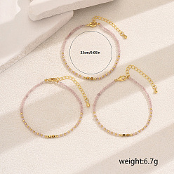 Розовый Кварц 3шт. браслеты из натурального розового кварца с круглыми бусинами для женщин, с латунной бисера, внутренний диаметр: 9-1/8 дюйм (23 см)