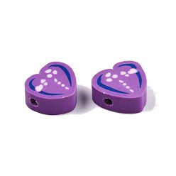 Dark Orchid Handmade Polymer Clay Beads, Heart, Dark Orchid, 8~11x9~10.5x4~5mm, Hole: 1.2~1.6mm