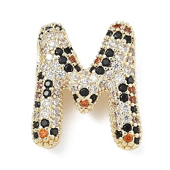 Letter M Латунные микро проложить кубического циркония подвески, долговечный, стойки покрытие, письмо амулеты, реальный 18 k позолоченный, Буква М, 21x17.5x6.5 мм, отверстие : 5.2x3 мм