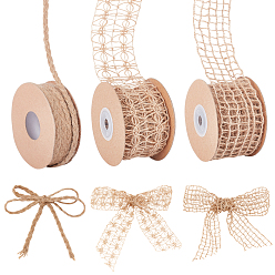 Tan 3 Rolls 3 Style Burlap Ribbons, Gift Packaging Rope, Tan, 2 inch(50mm), about 5~10 Yards/Roll, 1 roll/style