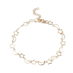 Золотой Ионное покрытие (ip) 304 ножные браслеты из нержавеющей стали со звездой и луной для мужчин и женщин, золотые, 9-1/2 дюйм (24 см)