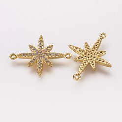 Золотой Латунные микро проложить кубических ссылки циркония, прозрачные, цветок, золотые, 18x23x2 мм, отверстие : 1 мм