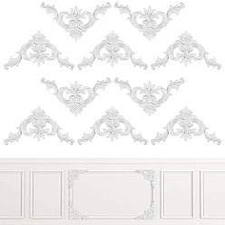 Blanc Applique décorative en cuir PU sculpté à motif floral, fleur centrale longue applique, pour porte armoire lit non peint décor style européen, blanc, 96x175x22mm
