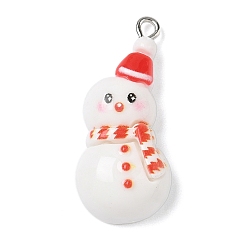 Снеговик Подвески из непрозрачной смолы на рождественскую тематику, с железной платиной петлей, снеговик, 34x15x9 мм, отверстие : 2 мм
