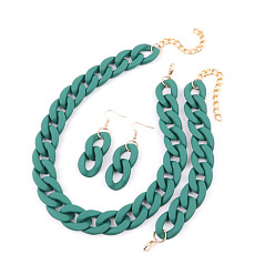 чирок Комплекты акриловых цепочек-цепочек, сережек-подвесок и браслетов, золотые, зелено-синие, Ожерелье: 430 mm