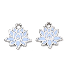 Васильковый Подвески из эмали и сплава, лотоса прелести, стойки покрытие, платина, васильковый, 13.5x13.5x1.4 мм, отверстие : 1.6 мм