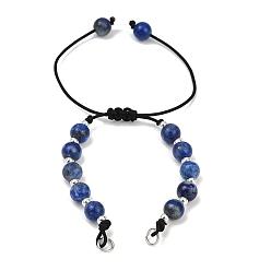 Ляпис-Лазурь Натуральный лазурит круглый бисер регулируемый плетеный полиэстеровый шнур изготовление браслета, с кольца прыжок из латуни, платина, 10-7/8 дюйм (27.5 см)