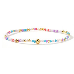 Разноцветный Богемные браслеты из бисера и латунных бусин, эластичные, для женщин., рондель, 6.50 дюйм (16.5 см)
