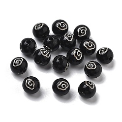 Черный Покрытие акриловыми шариками, серебряный металл, оплетенный, круглые, чёрные, 8 мм, отверстие : 1.8 мм, Около 731 шт / 500 г