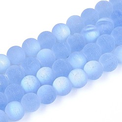 Королевский синий Матовые прозрачные стеклянные бусины, круглые, с половиным покрытием, с покрытием AB цвета, королевский синий, 9.5~10 мм, отверстие : 1.2 мм, около 39~41 шт / нитка, 14.57~15.75'' (37~40 см)