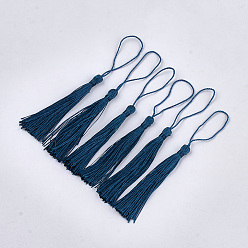 Морской Синий Полиэстер кисточка большие подвесные украшения, Marine Blue, 80~90x6~7 мм