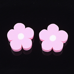Perle rosa Handmade Fimo Cabochons, Blume, Perle rosa, 15x14x6 mm