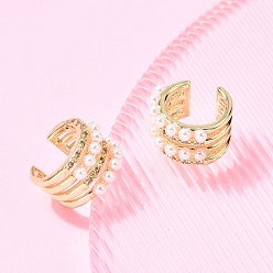 Настоящее золото 18K Латунные серьги-манжеты из прозрачного кубического циркония, с абс пластмассовой имитационной жемчужиной, без кадмия и без свинца, долговечный, стойки покрытие, многослойный с-образный, реальный 18 k позолоченный, 13.5x16x8.5 мм