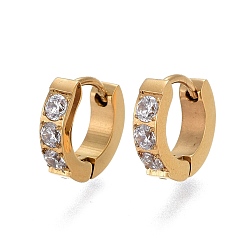 Золотой 304 обруч серьги из нержавеющей стали замке, с четким кубического циркония, кольцо, золотые, 10x11x3 мм, штифты : 1.2 мм