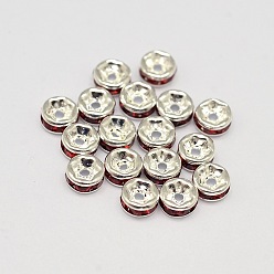 Светло-сиамский Наберешь осажденный класс Rondelle латунь горный хрусталь Spacer бисер, серебряные, Light Siam, 4x2 мм, отверстие : 0.5 мм