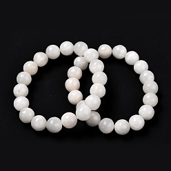 Льняное Полотно Браслеты-стрейч из натурального селенита, матовые, круглые, белье, внутренний диаметр: 2~2-1/8 дюйм (5~5.5 см), бусины : 9.8~10.5 мм