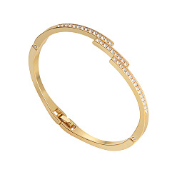 Light Gold Шарнирные браслеты из сплава для женщин, с кристально горный хрусталь, золотой свет, внутренний диаметр: 2x2-1/4 дюйм (5.1x5.8 см)