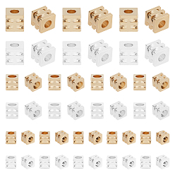 Mixed Color 140Pcs 6 Styles Brass Beads, Long-Lasting Plated, Cube, Mixed Color, 2~4x2~4x2~4mm, Hole: 1.2~1.8mm, 140pcs/box
