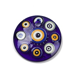 Индиго Подвески лэмпворк ручной работы, плоские круглые с сглаза, индиговые, 30.5x5.5 мм, отверстие : 3.5 мм