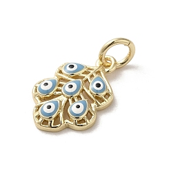 Bleu Acier Laiton émail pendentifs, avec anneau de saut, réel 18 k plaqué or, feuille avec charme mauvais œil, bleu acier, 17x11.5x3.2mm, Trou: 3.8mm