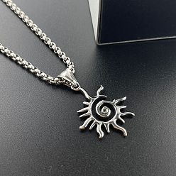 Нержавеющая Сталь Цвет Винтажное панк-ожерелье с подвеской в виде спирального солнца и пламени 304 полые ювелирные изделия из нержавеющей стали, цвет нержавеющей стали