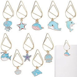 (52) Непрозрачная лаванда 10шт. 10 стили скрепки из углеродистой стали, с подвесками из эмалевого сплава в виде китов/морских звезд/дельфинов, золотые, разноцветные, 47~57 мм, 1 шт / стиль