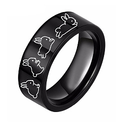 Черный Кольца из нержавеющей стали с рисунком кролика для пары, чёрные, размер США 201 (6 мм)