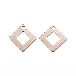 Розовое Золото Ионное покрытие (ip) 304 брелоки из нержавеющей стали, ромб, розовое золото , 14x14x0.8 мм, отверстие : 1 мм