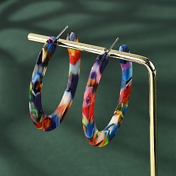 Разноцветный Серьги-кольца из ацетата (смолы), с 304 штифта из нержавеющей стали, круглые, красочный, 41x2.5 мм, штифты : 0.7 мм