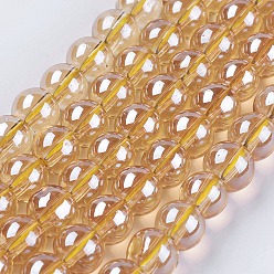 Goldenrod Electroplate Glass Beads Strands, Pearl Luster Plated, Round, Goldenrod, 8~8.5mm, Hole: 1mm, about 52~54pcs/strand, 15.5 inch~15.7 inch