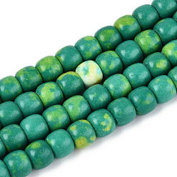 Светлый Морско-зеленый Синтетических нитей бирюзовые бусы, баррель, окрашенные, светло-зеленый, 5.5~6x6~7 мм, отверстие : 0.7~0.9 мм, около 64 шт / нитка, 14.57 дюйм (37 см)