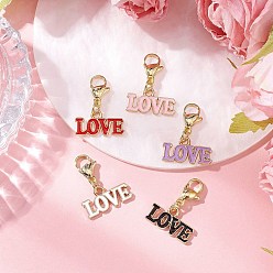 (52) Непрозрачная лаванда 5 шт. День святого Валентина сплав эмаль слово любовь подвеска украшения, карабины из нержавеющей стали для украшений сумок, разноцветные, 25 мм