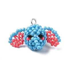 Светло-Голубой Подвески в виде слона из стеклянных бусин, с пластиковыми перламутровыми и серебряными железными штифтами с плоской головкой, Небесно-голубой, 19x32x15 мм, отверстие : 2.5x3 мм