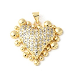 Настоящее золото 18K Латунные микропаве прозрачные подвески с фианитом, без кадмия и без свинца, тающее сердце, реальный 18 k позолоченный, 24.5x26x5 мм, отверстие : 4x5 мм