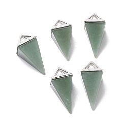 Зеленый Авантюрин Естественный зеленый авантюрин подвески, с фурнитурой сплавочной платины тон, пирамида, 29~38x15~15.5x15~15.5 мм, отверстие : 6x5 мм