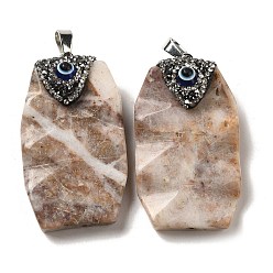 Synthetic Gemstone Synthetic Gemstone Pendants, with Rhinestone, Faceted Rectangle Charms with Resin Evil Eye, 48x27.5x15~15.5mm, Hole: 6.5x4mm