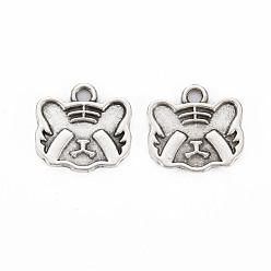 Античное Серебро Сплавочные сеттинги для кулона, тибетский стиль, без кадмия и без свинца, тигр, античное серебро, 16.5x17x1.5 мм, отверстие : 2 мм