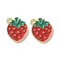 Красный Эмалевые подвески из фруктового сплава, клубника, золотой свет, красные, 15x13x1.5 мм, отверстие : 1.6 мм